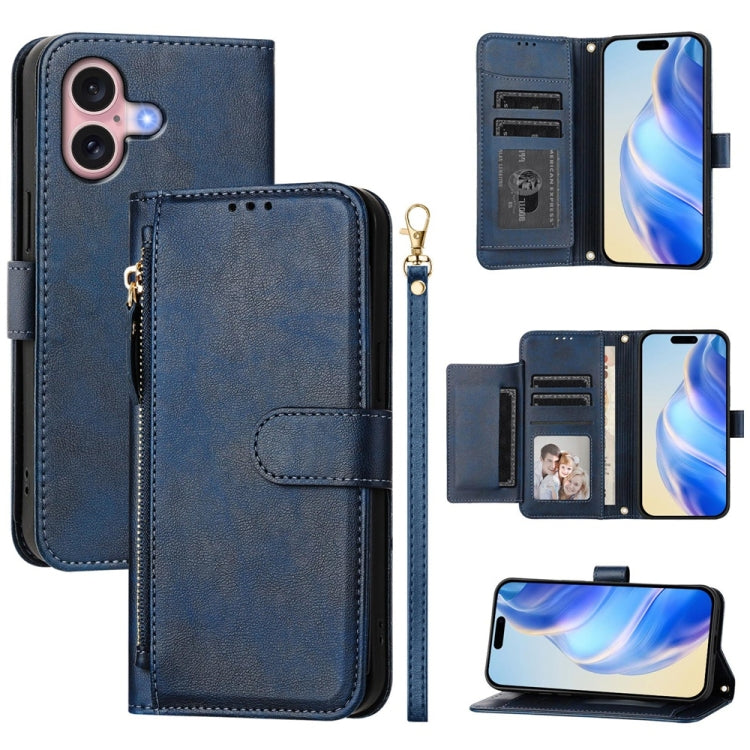 Estuche de cuero para teléfono con cremallera y ranuras para varias tarjetas, For iPhone 16, For iPhone 15 Pro Max, For iPhone 15 Pro, For iPhone 15 Plus, For iPhone 15, For iPhone 14 Plus, For iPhone 14 / 13, For iPhone 14 Pro
