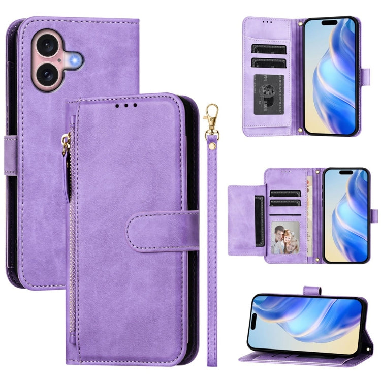 Estuche de cuero para teléfono con cremallera y ranuras para varias tarjetas, For iPhone 16, For iPhone 15 Pro Max, For iPhone 15 Pro, For iPhone 15 Plus, For iPhone 15, For iPhone 14 Plus, For iPhone 14 / 13, For iPhone 14 Pro
