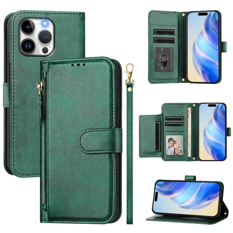 Estuche de cuero para teléfono con cremallera y ranuras para varias tarjetas, For iPhone 16, For iPhone 15 Pro Max, For iPhone 15 Pro, For iPhone 15 Plus, For iPhone 15, For iPhone 14 Plus, For iPhone 14 / 13, For iPhone 14 Pro