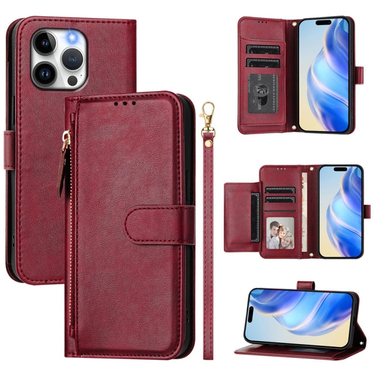 Estuche de cuero para teléfono con cremallera y ranuras para varias tarjetas, For iPhone 16, For iPhone 15 Pro Max, For iPhone 15 Pro, For iPhone 15 Plus, For iPhone 15, For iPhone 14 Plus, For iPhone 14 / 13, For iPhone 14 Pro
