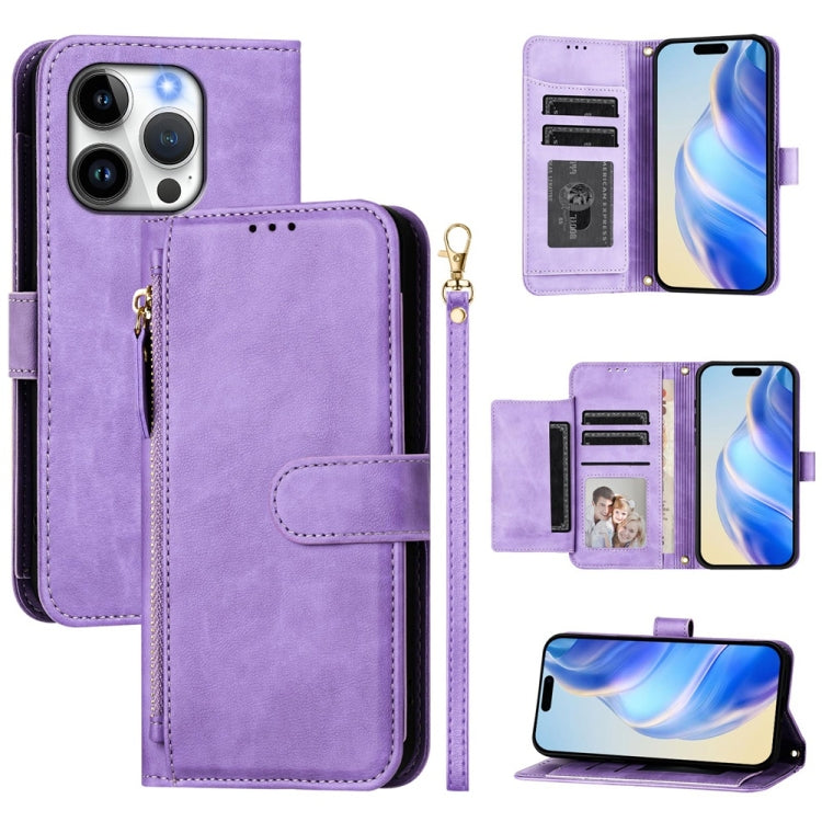 Estuche de cuero para teléfono con cremallera y ranuras para varias tarjetas, For iPhone 16, For iPhone 15 Pro Max, For iPhone 15 Pro, For iPhone 15 Plus, For iPhone 15, For iPhone 14 Plus, For iPhone 14 / 13, For iPhone 14 Pro