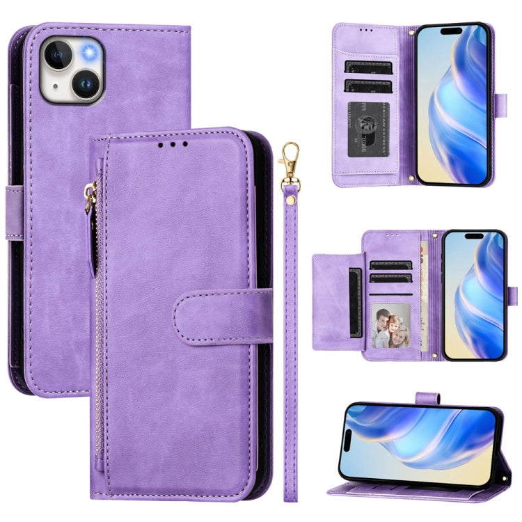 Estuche de cuero para teléfono con cremallera y ranuras para varias tarjetas, For iPhone 16, For iPhone 15 Pro Max, For iPhone 15 Pro, For iPhone 15 Plus, For iPhone 15, For iPhone 14 Plus, For iPhone 14 / 13, For iPhone 14 Pro