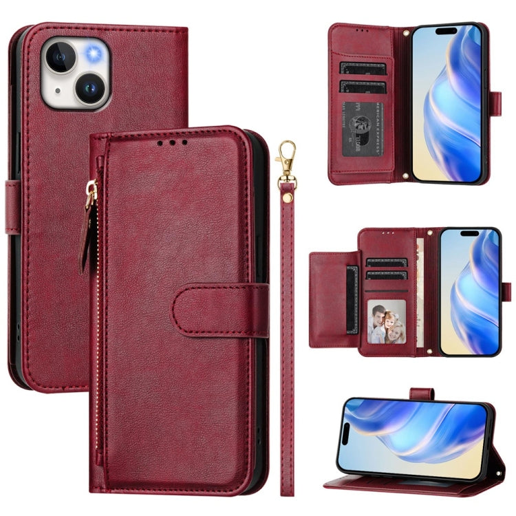 Estuche de cuero para teléfono con cremallera y ranuras para varias tarjetas, For iPhone 16, For iPhone 15 Pro Max, For iPhone 15 Pro, For iPhone 15 Plus, For iPhone 15, For iPhone 14 Plus, For iPhone 14 / 13, For iPhone 14 Pro