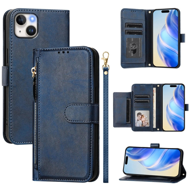 Estuche de cuero para teléfono con cremallera y ranuras para varias tarjetas, For iPhone 16, For iPhone 15 Pro Max, For iPhone 15 Pro, For iPhone 15 Plus, For iPhone 15, For iPhone 14 Plus, For iPhone 14 / 13, For iPhone 14 Pro