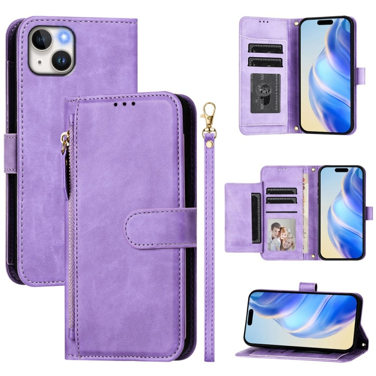 Estuche de cuero para teléfono con cremallera y ranuras para varias tarjetas, For iPhone 16, For iPhone 15 Pro Max, For iPhone 15 Pro, For iPhone 15 Plus, For iPhone 15, For iPhone 14 Plus, For iPhone 14 / 13, For iPhone 14 Pro