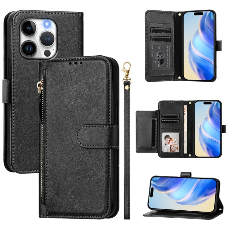 Estuche de cuero para teléfono con cremallera y ranuras para varias tarjetas, For iPhone 16, For iPhone 15 Pro Max, For iPhone 15 Pro, For iPhone 15 Plus, For iPhone 15, For iPhone 14 Plus, For iPhone 14 / 13, For iPhone 14 Pro