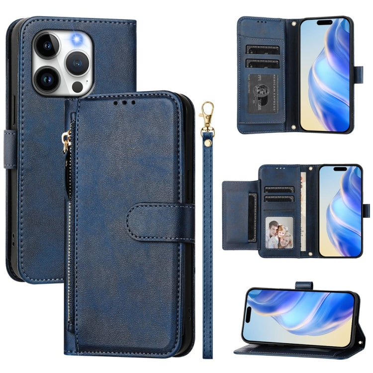 Estuche de cuero para teléfono con cremallera y ranuras para varias tarjetas, For iPhone 16, For iPhone 15 Pro Max, For iPhone 15 Pro, For iPhone 15 Plus, For iPhone 15, For iPhone 14 Plus, For iPhone 14 / 13, For iPhone 14 Pro