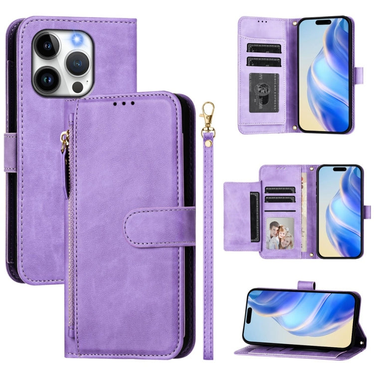 Estuche de cuero para teléfono con cremallera y ranuras para varias tarjetas, For iPhone 16, For iPhone 15 Pro Max, For iPhone 15 Pro, For iPhone 15 Plus, For iPhone 15, For iPhone 14 Plus, For iPhone 14 / 13, For iPhone 14 Pro
