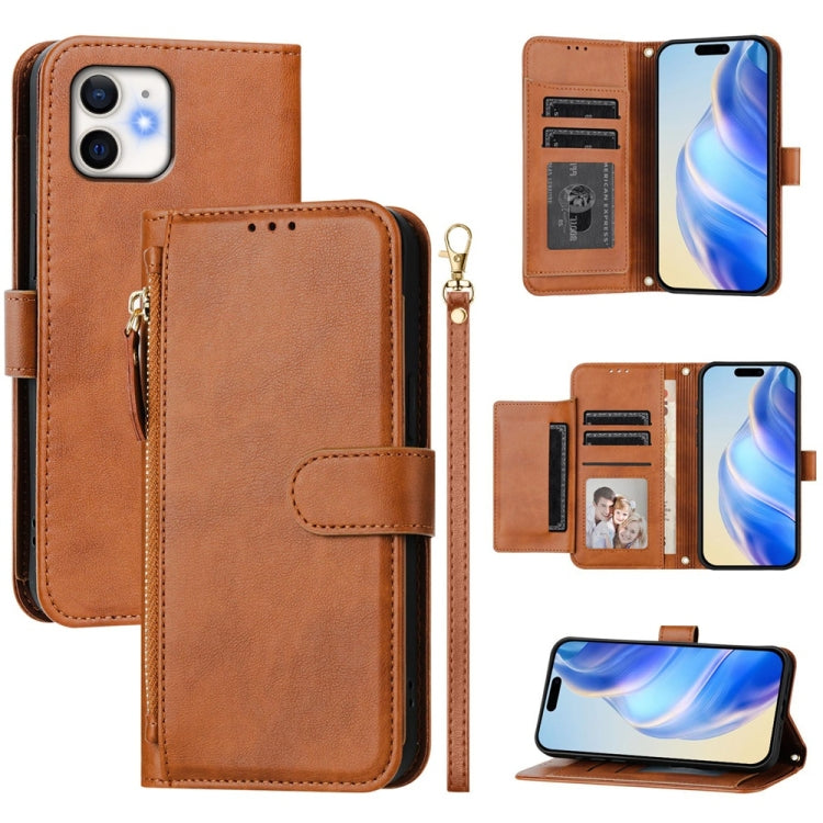 Estuche de cuero para teléfono con cremallera y ranuras para varias tarjetas, For iPhone 11 Pro Max, For iPhone 11, For iPhone 11 Pro, For iPhone X / XS, For iPhone XR, For iPhone XS Max, For iPhone 8 Plus / 7 Plus