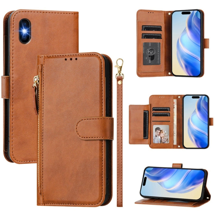 Estuche de cuero para teléfono con cremallera y ranuras para varias tarjetas, For iPhone 11 Pro Max, For iPhone 11, For iPhone 11 Pro, For iPhone X / XS, For iPhone XR, For iPhone XS Max, For iPhone 8 Plus / 7 Plus