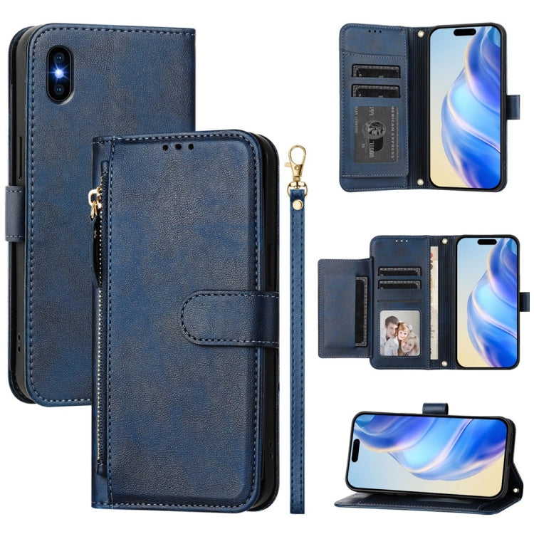 Estuche de cuero para teléfono con cremallera y ranuras para varias tarjetas, For iPhone 11 Pro Max, For iPhone 11, For iPhone 11 Pro, For iPhone X / XS, For iPhone XR, For iPhone XS Max, For iPhone 8 Plus / 7 Plus