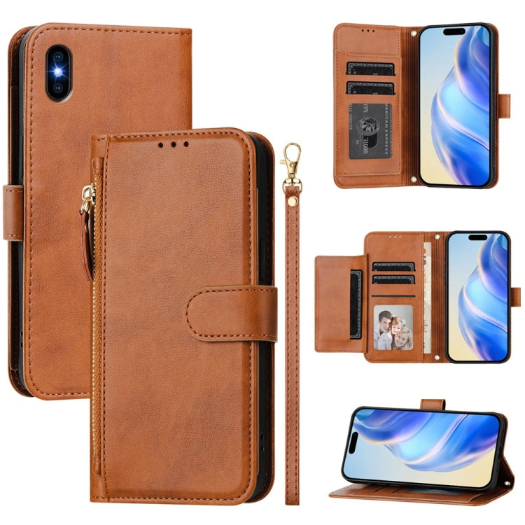 Estuche de cuero para teléfono con cremallera y ranuras para varias tarjetas, For iPhone 11 Pro Max, For iPhone 11, For iPhone 11 Pro, For iPhone X / XS, For iPhone XR, For iPhone XS Max, For iPhone 8 Plus / 7 Plus