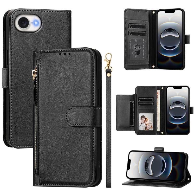 Estuche de cuero para teléfono con cremallera y ranuras para varias tarjetas, For iPhone 17e / 16e, For iPhone 17 Pro Max, For iPhone 17 Pro, For iPhone 17, For iPhone Air, For iPhone 16 Pro Max, For iPhone 16 Pro, For iPhone 16 Plus