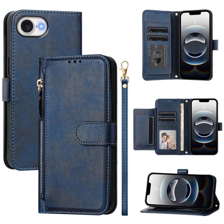 Estuche de cuero para teléfono con cremallera y ranuras para varias tarjetas, For iPhone 17e / 16e, For iPhone 17 Pro Max, For iPhone 17 Pro, For iPhone 17, For iPhone Air, For iPhone 16 Pro Max, For iPhone 16 Pro, For iPhone 16 Plus