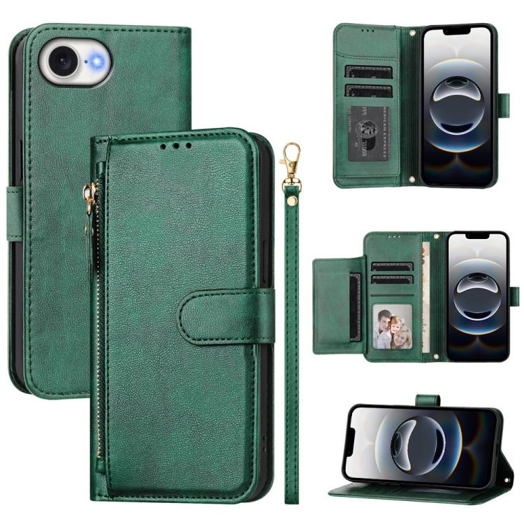 Estuche de cuero para teléfono con cremallera y ranuras para varias tarjetas, For iPhone 17e / 16e, For iPhone 17 Pro Max, For iPhone 17 Pro, For iPhone 17, For iPhone Air, For iPhone 16 Pro Max, For iPhone 16 Pro, For iPhone 16 Plus