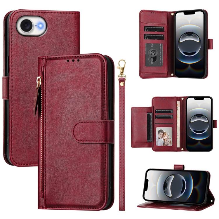 Estuche de cuero para teléfono con cremallera y ranuras para varias tarjetas, For iPhone 17e / 16e, For iPhone 17 Pro Max, For iPhone 17 Pro, For iPhone 17, For iPhone Air, For iPhone 16 Pro Max, For iPhone 16 Pro, For iPhone 16 Plus