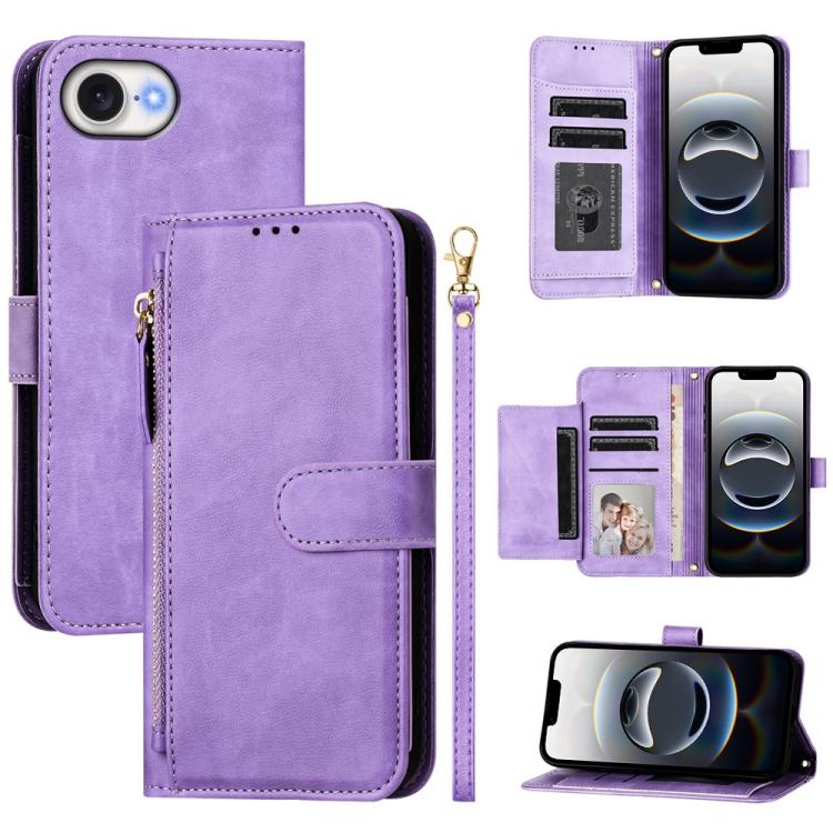 Estuche de cuero para teléfono con cremallera y ranuras para varias tarjetas, For iPhone 17e / 16e, For iPhone 17 Pro Max, For iPhone 17 Pro, For iPhone 17, For iPhone Air, For iPhone 16 Pro Max, For iPhone 16 Pro, For iPhone 16 Plus