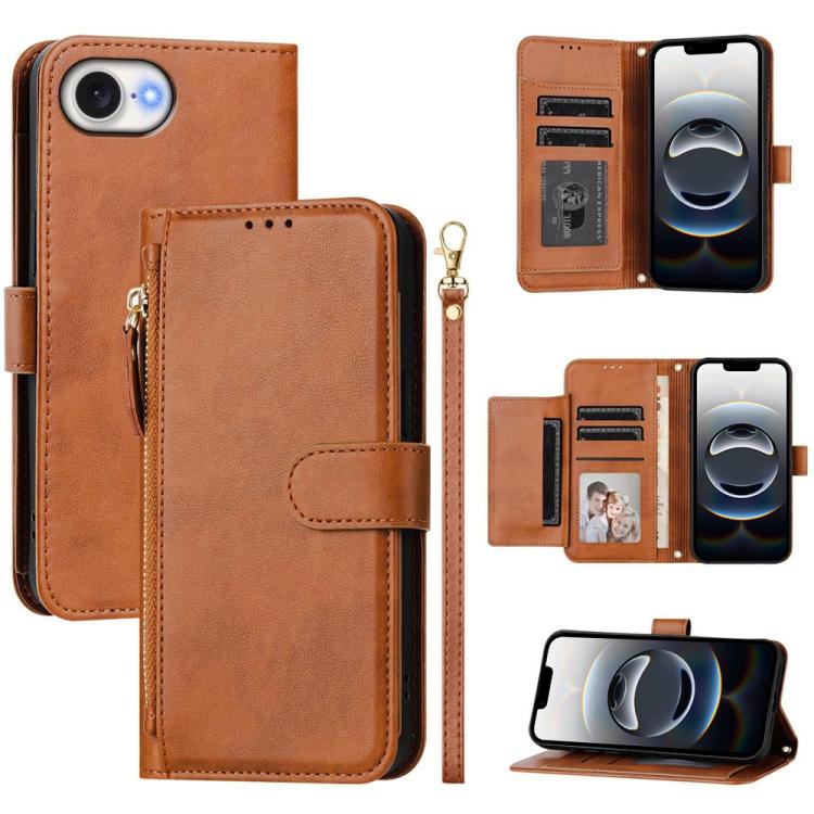 Estuche de cuero para teléfono con cremallera y ranuras para varias tarjetas, For iPhone 17e / 16e, For iPhone 17 Pro Max, For iPhone 17 Pro, For iPhone 17, For iPhone Air, For iPhone 16 Pro Max, For iPhone 16 Pro, For iPhone 16 Plus