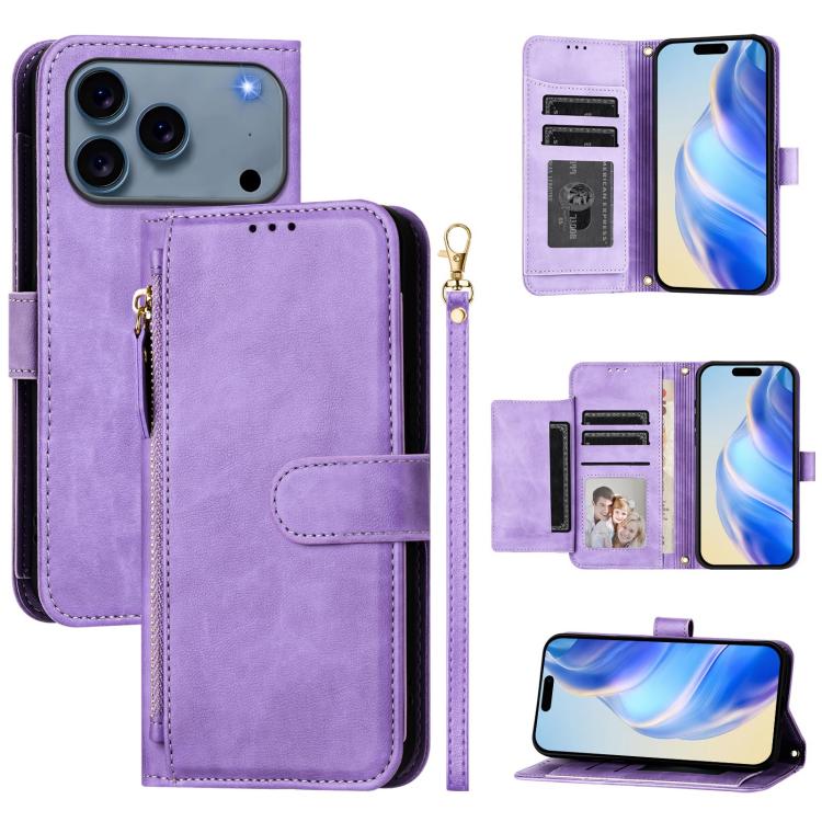 Estuche de cuero para teléfono con cremallera y ranuras para varias tarjetas, For iPhone 17e / 16e, For iPhone 17 Pro Max, For iPhone 17 Pro, For iPhone 17, For iPhone Air, For iPhone 16 Pro Max, For iPhone 16 Pro, For iPhone 16 Plus