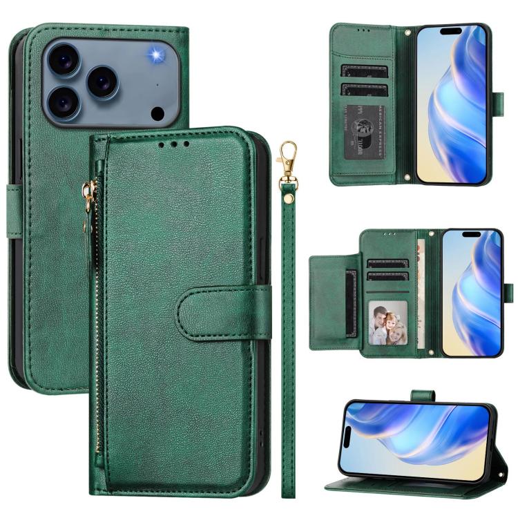 Estuche de cuero para teléfono con cremallera y ranuras para varias tarjetas, For iPhone 17e / 16e, For iPhone 17 Pro Max, For iPhone 17 Pro, For iPhone 17, For iPhone Air, For iPhone 16 Pro Max, For iPhone 16 Pro, For iPhone 16 Plus
