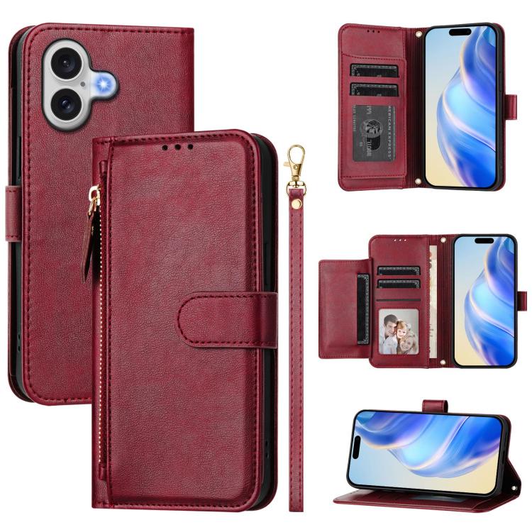Estuche de cuero para teléfono con cremallera y ranuras para varias tarjetas, For iPhone 17e / 16e, For iPhone 17 Pro Max, For iPhone 17 Pro, For iPhone 17, For iPhone Air, For iPhone 16 Pro Max, For iPhone 16 Pro, For iPhone 16 Plus