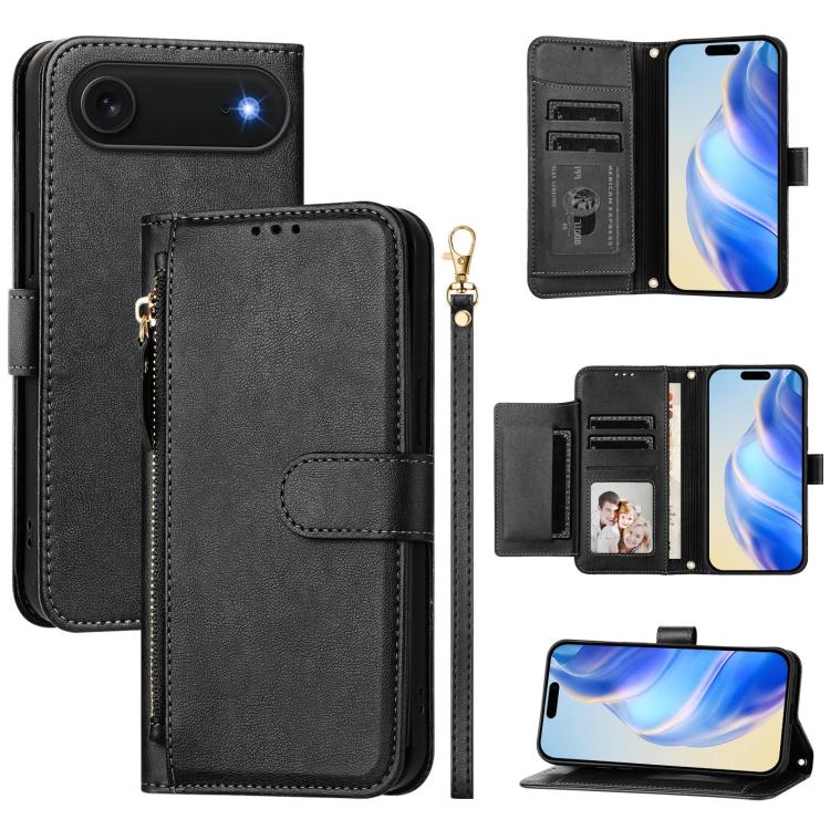 Estuche de cuero para teléfono con cremallera y ranuras para varias tarjetas, For iPhone 17e / 16e, For iPhone 17 Pro Max, For iPhone 17 Pro, For iPhone 17, For iPhone Air, For iPhone 16 Pro Max, For iPhone 16 Pro, For iPhone 16 Plus