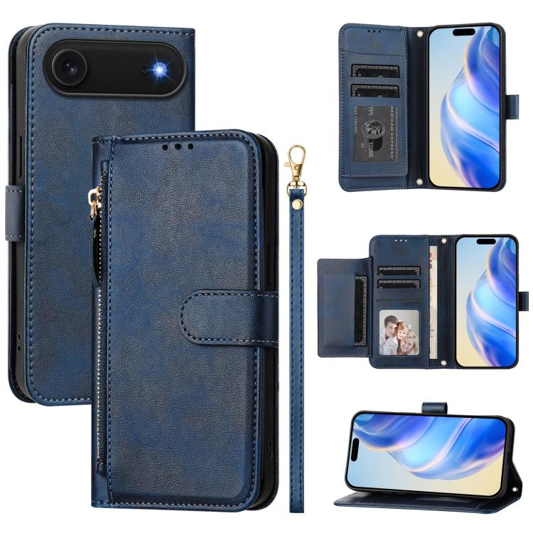 Estuche de cuero para teléfono con cremallera y ranuras para varias tarjetas, For iPhone 17e / 16e, For iPhone 17 Pro Max, For iPhone 17 Pro, For iPhone 17, For iPhone Air, For iPhone 16 Pro Max, For iPhone 16 Pro, For iPhone 16 Plus