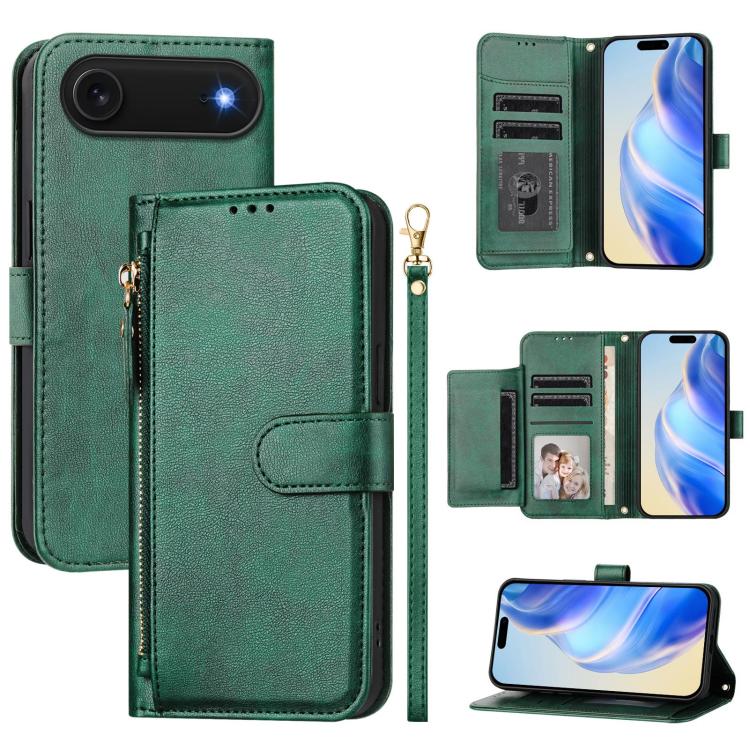 Estuche de cuero para teléfono con cremallera y ranuras para varias tarjetas, For iPhone 17e / 16e, For iPhone 17 Pro Max, For iPhone 17 Pro, For iPhone 17, For iPhone Air, For iPhone 16 Pro Max, For iPhone 16 Pro, For iPhone 16 Plus