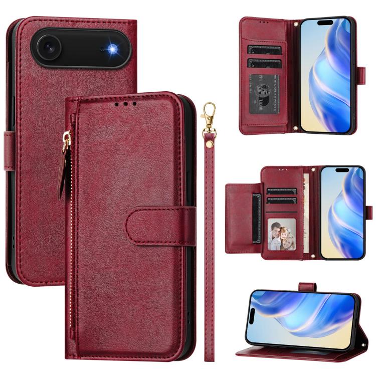 Estuche de cuero para teléfono con cremallera y ranuras para varias tarjetas, For iPhone 17e / 16e, For iPhone 17 Pro Max, For iPhone 17 Pro, For iPhone 17, For iPhone Air, For iPhone 16 Pro Max, For iPhone 16 Pro, For iPhone 16 Plus
