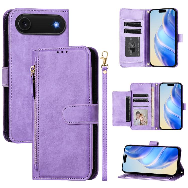 Estuche de cuero para teléfono con cremallera y ranuras para varias tarjetas, For iPhone 17e / 16e, For iPhone 17 Pro Max, For iPhone 17 Pro, For iPhone 17, For iPhone Air, For iPhone 16 Pro Max, For iPhone 16 Pro, For iPhone 16 Plus