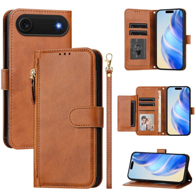 Estuche de cuero para teléfono con cremallera y ranuras para varias tarjetas, For iPhone 17e / 16e, For iPhone 17 Pro Max, For iPhone 17 Pro, For iPhone 17, For iPhone Air, For iPhone 16 Pro Max, For iPhone 16 Pro, For iPhone 16 Plus