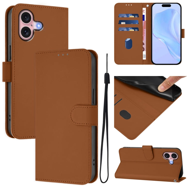 Funda para teléfono de piel de color liso con cordón y tacto agradable al tacto, For iPhone 16, For iPhone 15 Pro Max