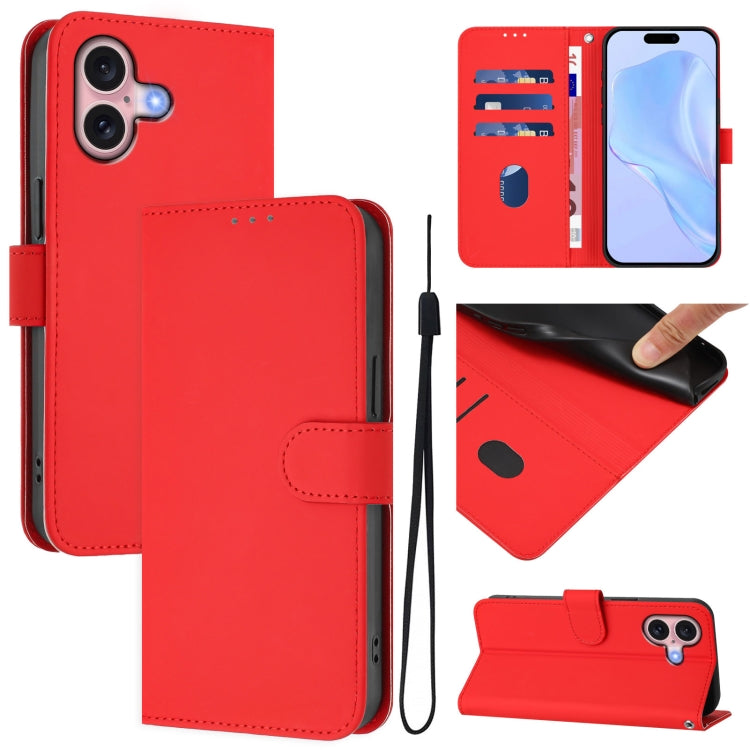 Funda para teléfono de piel de color liso con cordón y tacto agradable al tacto, For iPhone 16, For iPhone 15 Pro Max