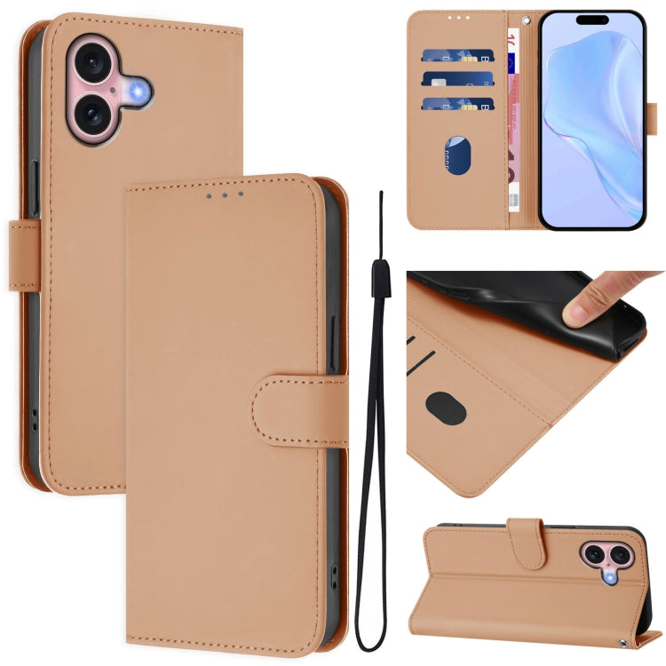 Funda para teléfono de piel de color liso con cordón y tacto agradable al tacto, For iPhone 16, For iPhone 15 Pro Max