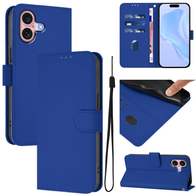 Funda para teléfono de piel de color liso con cordón y tacto agradable al tacto, For iPhone 16, For iPhone 15 Pro Max