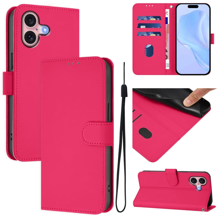 Funda para teléfono de piel de color liso con cordón y tacto agradable al tacto, For iPhone 16, For iPhone 15 Pro Max