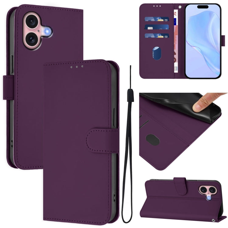 Funda para teléfono de piel de color liso con cordón y tacto agradable al tacto, For iPhone 16, For iPhone 15 Pro Max