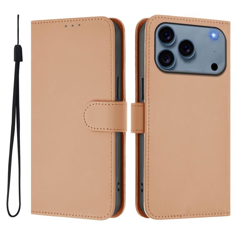 Funda para teléfono de piel de color liso con cordón y tacto agradable al tacto, For iPhone 17 Pro, For iPhone 17