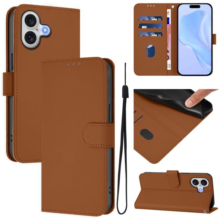 Funda para teléfono de piel de color liso con cordón y tacto agradable al tacto, For iPhone 17 Pro, For iPhone 17
