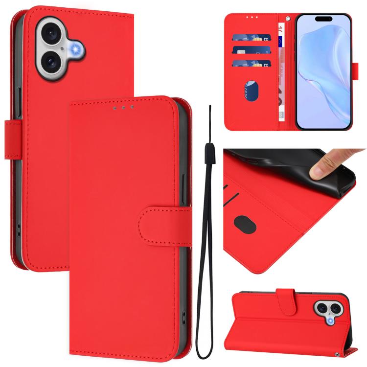 Funda para teléfono de piel de color liso con cordón y tacto agradable al tacto, For iPhone 17 Pro, For iPhone 17