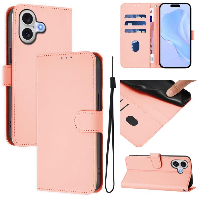 Funda para teléfono de piel de color liso con cordón y tacto agradable al tacto, For iPhone 17 Pro, For iPhone 17