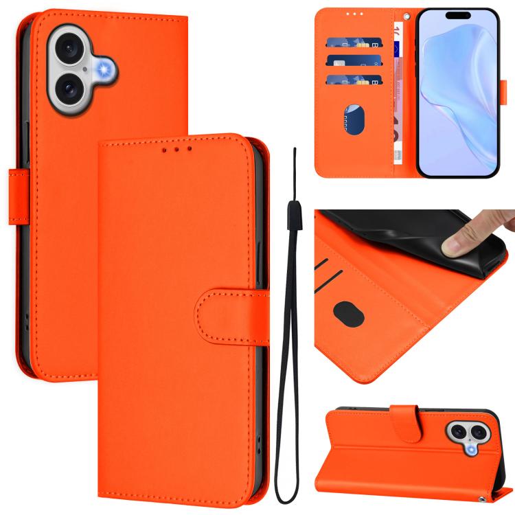 Funda para teléfono de piel de color liso con cordón y tacto agradable al tacto, For iPhone 17 Pro, For iPhone 17