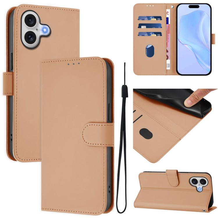 Funda para teléfono de piel de color liso con cordón y tacto agradable al tacto, For iPhone 17 Pro, For iPhone 17