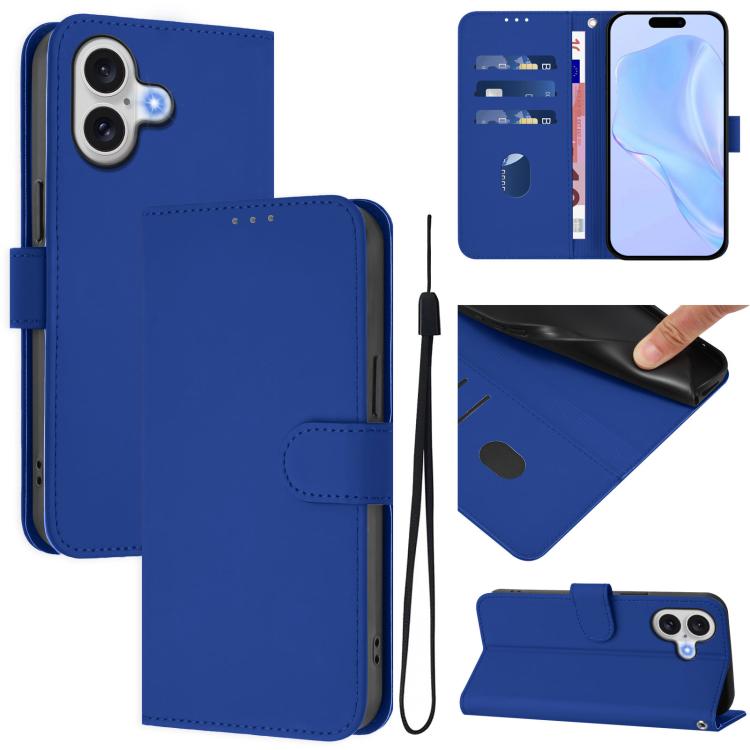 Funda para teléfono de piel de color liso con cordón y tacto agradable al tacto, For iPhone 17 Pro, For iPhone 17
