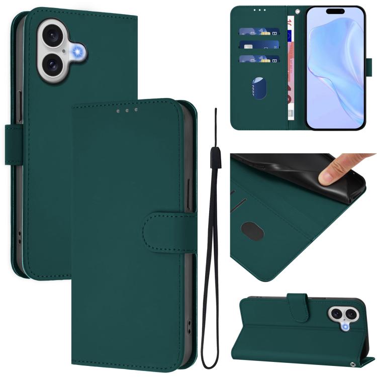 Funda para teléfono de piel de color liso con cordón y tacto agradable al tacto, For iPhone 17 Pro, For iPhone 17
