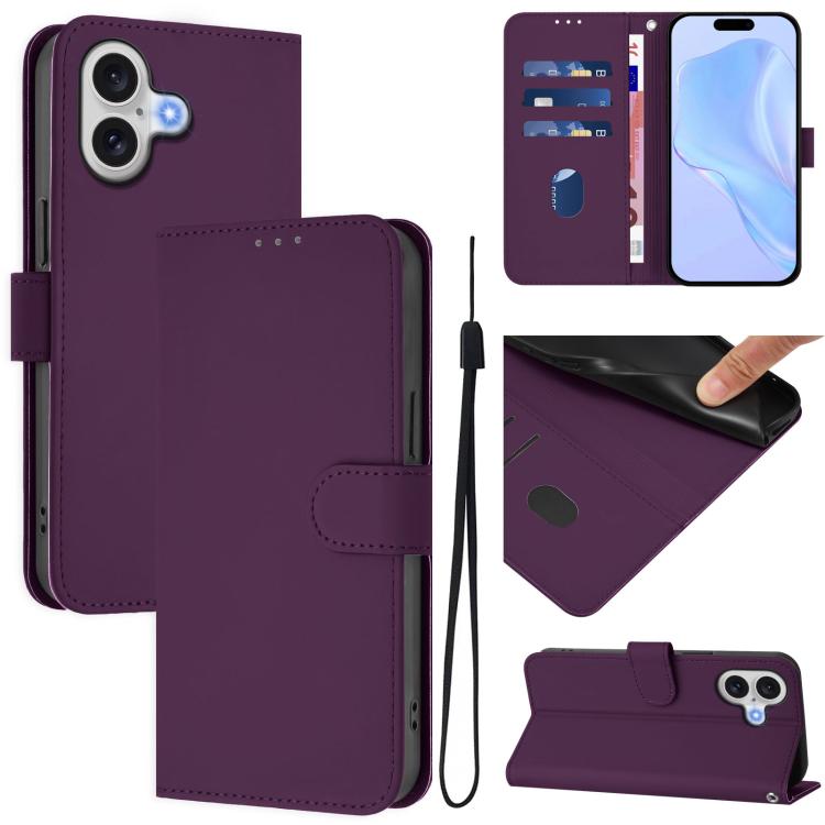 Funda para teléfono de piel de color liso con cordón y tacto agradable al tacto, For iPhone 17 Pro, For iPhone 17