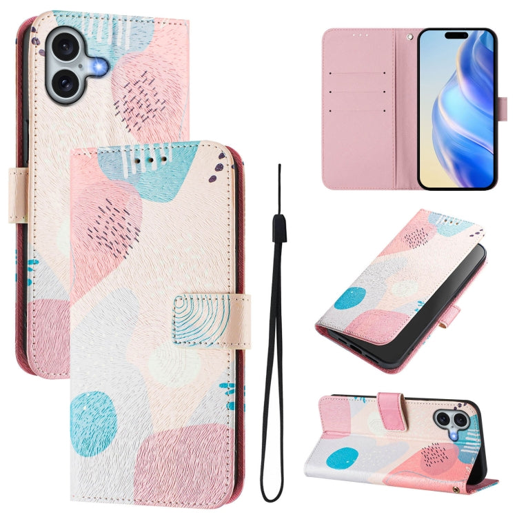 Funda de cuero para teléfono con patrón de dibujo artístico en color, For iPhone 16, For iPhone 15 Pro Max