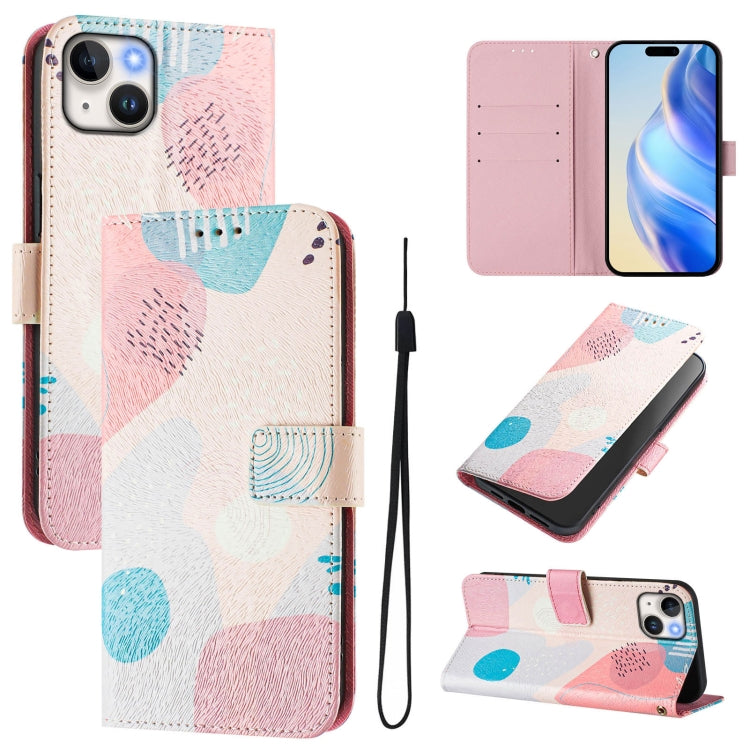 Funda de cuero para teléfono con patrón de dibujo artístico en color, For iPhone 15, For iPhone 14 Plus