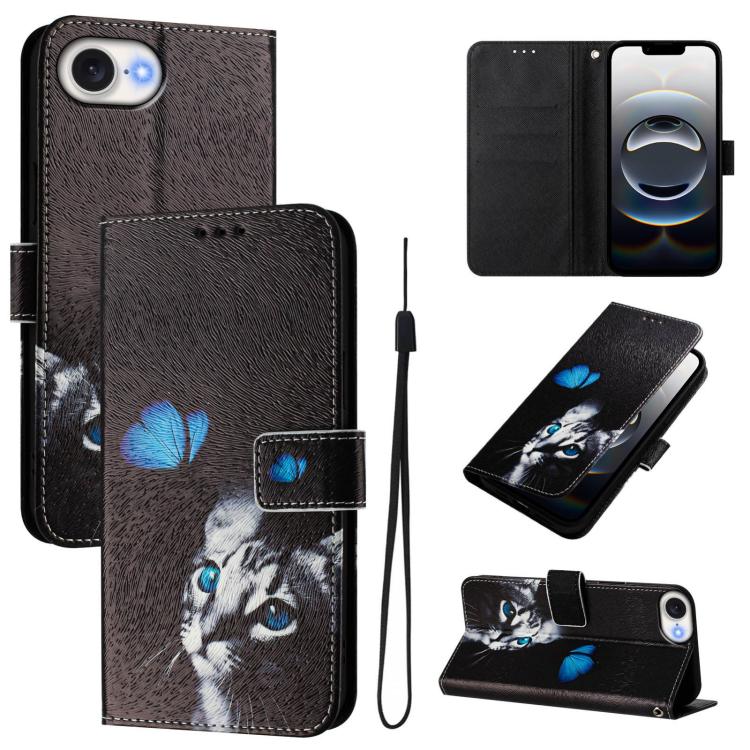 Funda de cuero para teléfono con patrón de dibujo artístico en color, For iPhone 16e / 17e, For iPhone 16 Pro Max