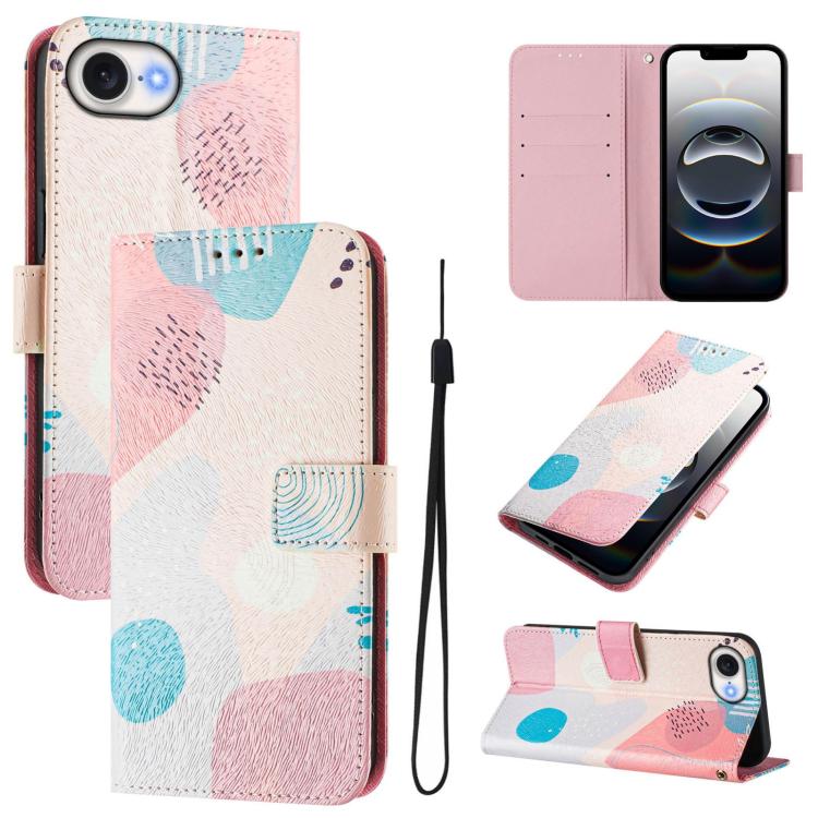 Funda de cuero para teléfono con patrón de dibujo artístico en color, For iPhone 16e / 17e, For iPhone 16 Pro Max
